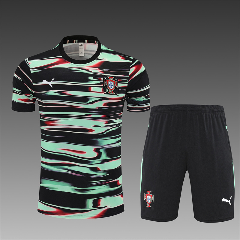 2025/26 short-sleeved Portugal green and black camouflage training suit (child size)