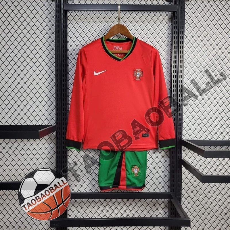 2024 Long Sleeve Portugal Home Football Shirt Kids