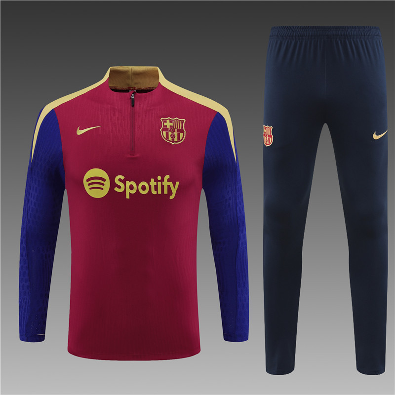 2024/2025 Player Edition Barcelona Prematch Jersey Red Half-zip training suit Football Jersey