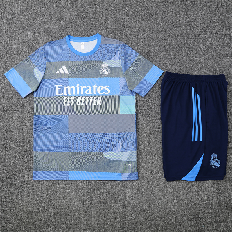 2025/26 short-sleeved Real Madrid light blue camouflage training suit