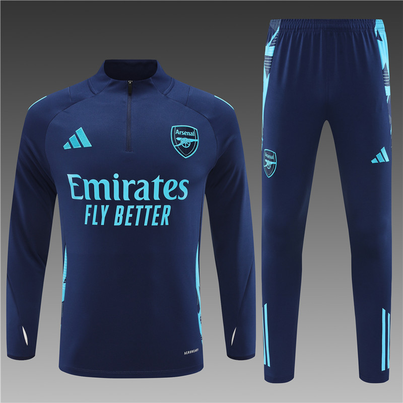 2024/2025 Players Edition Arsenal Pre-Match Royal Blue Half-zip training suit Football Jersey