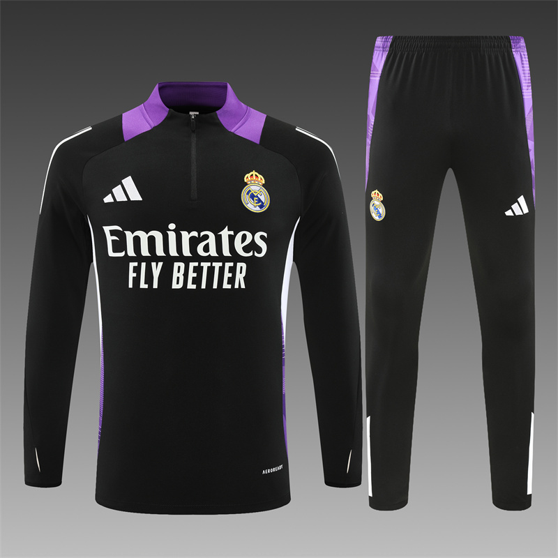 2024/2025 Player Edition Real Madrid Pre-match Jersey Black & Purple Half-zip training suit Football Jersey