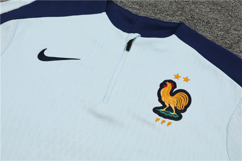 2024/2025 Player Edition France Prematch Jersey Light Blue Half-zip training suit Football Jersey