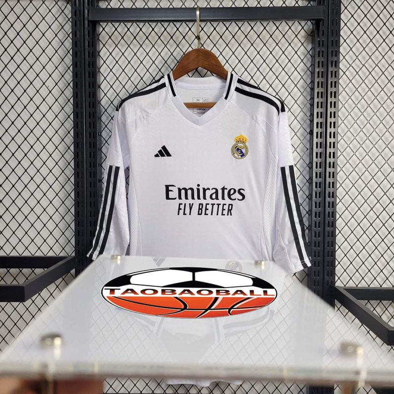 2024/2025 Long Sleeve Real Madrid Home Football Shirt Kids Size