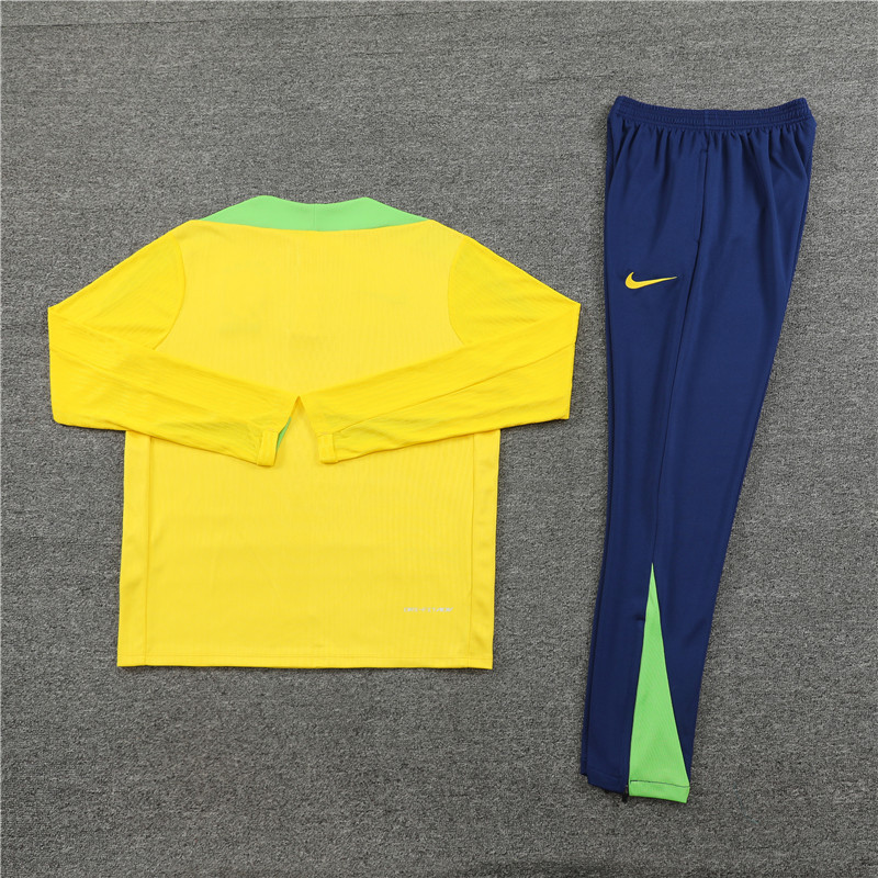 2024/2025 Player Edition Brazil Prematch Yellow Half-zip training suit Football Jersey