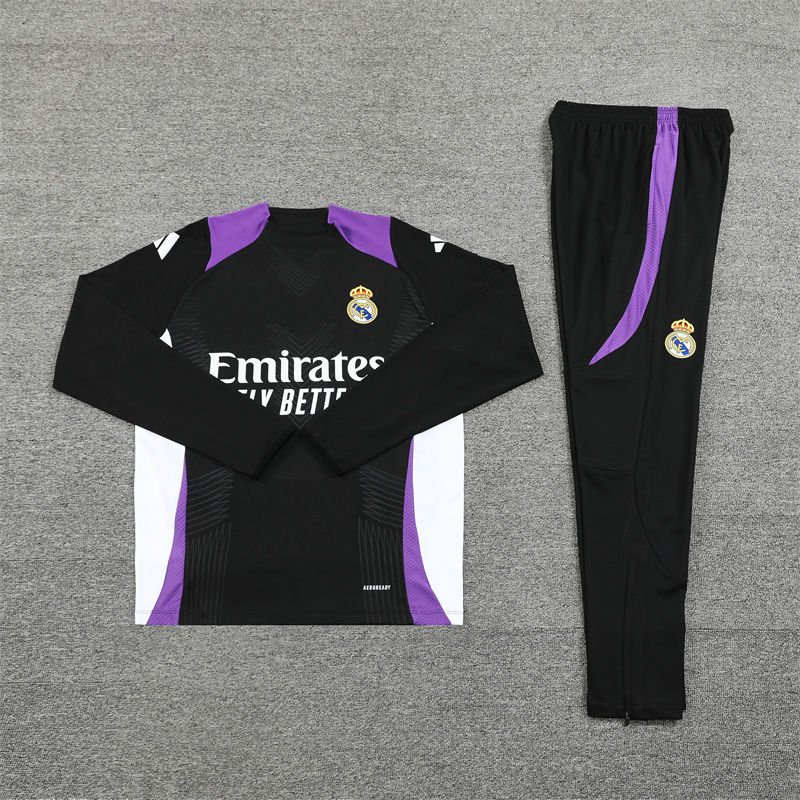 2024/2025 Player Edition Real Madrid Pre-match Jersey Black & Purple Half-zip training suit Football Jersey