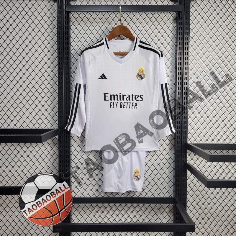 2024/2025 Long Sleeve Real Madrid Home Football Shirt Kids Size