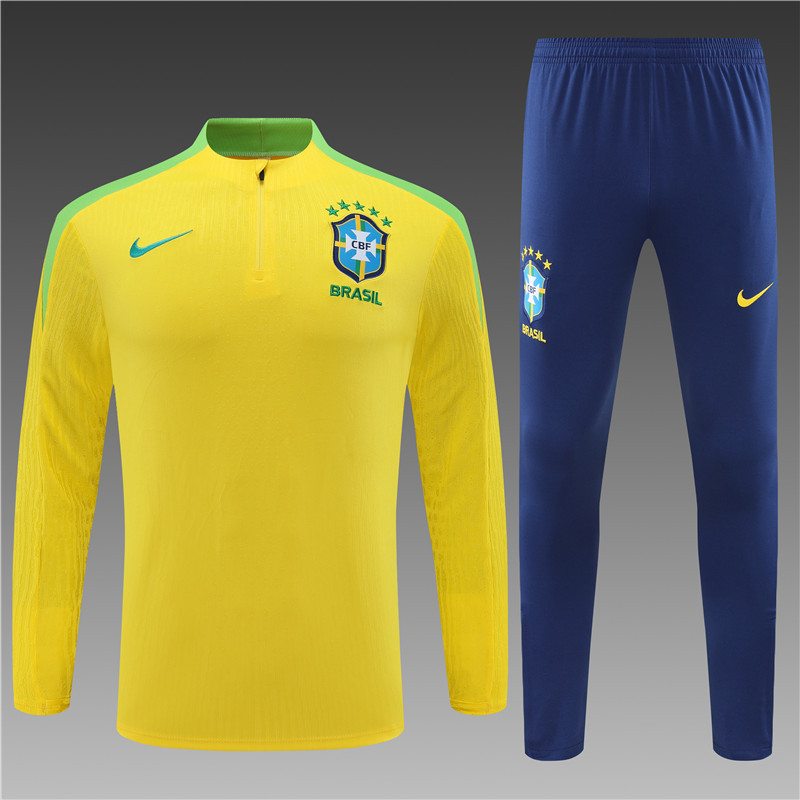 2024/2025 Player Edition Brazil Prematch Yellow Half-zip training suit Football Jersey