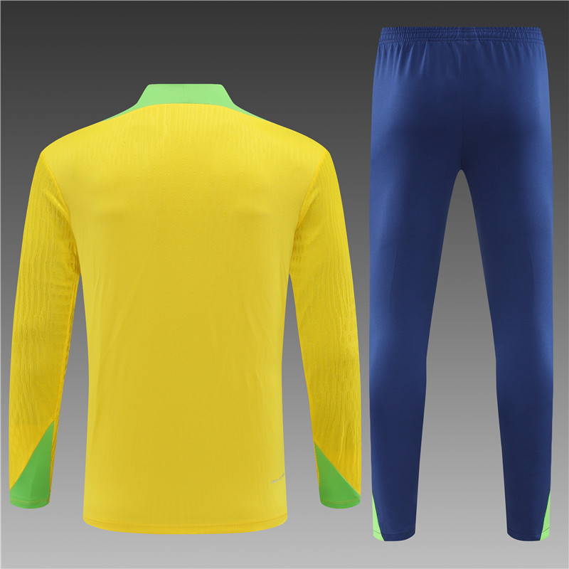 2024/2025 Player Edition Brazil Prematch Yellow Half-zip training suit Football Jersey