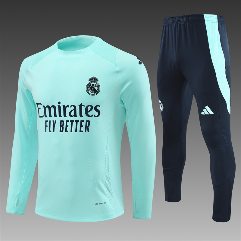 2024/2025 Player Edition Real Madrid Pre-Match Jersey Lake Blue Half-zip training suit Football Jersey