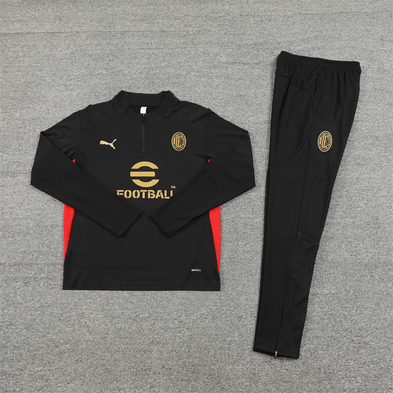 2024/2025 Player Edition AC Pre-Match Jersey Black Half-zip training suit Soccer Jersey