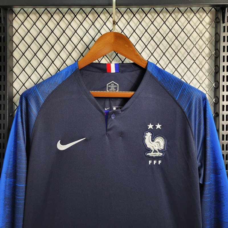 2018 Retro Long Sleeve France Home Football Shirt