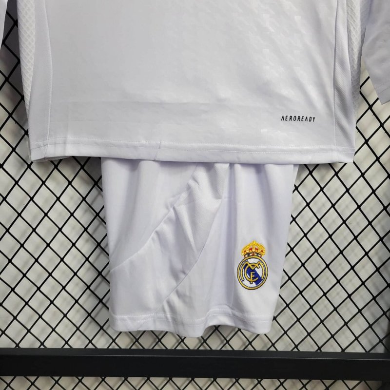 2024/2025 Long Sleeve Real Madrid Home Football Shirt Kids Size