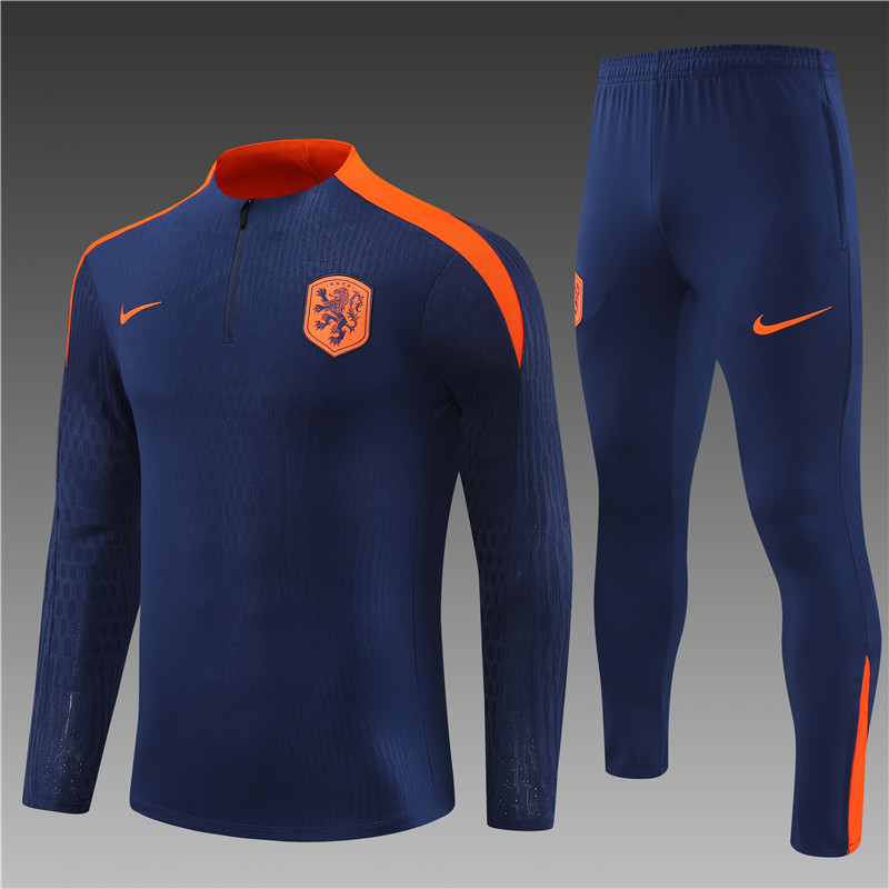 2024/2025 Player Edition Netherlands Pre-Match Kit Royal Blue Half-zip training suit Football Jersey