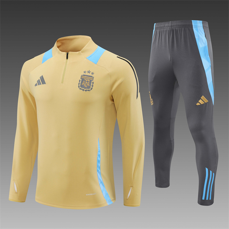 2024/2025 Players Edition Argentina Pre-Match Gold Half-zip training suit Football Jersey