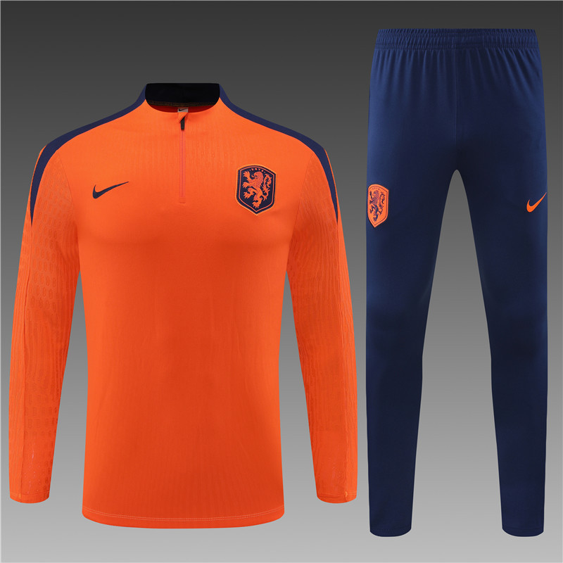 2024/2025 Player Edition Netherlands Pre-Match Jersey Orange Half-zip training suit Football Jersey