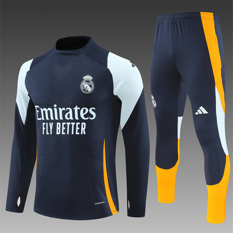2024/2025 Player Edition Real Madrid Pre-match Jersey Royal Blue Half-zip training suit Football Jersey