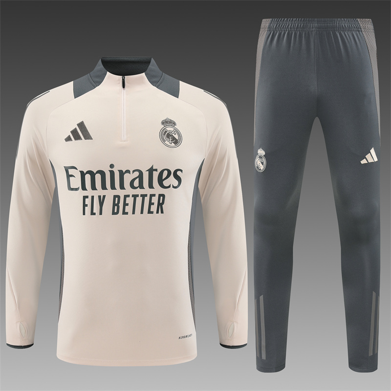 2024/2025 Player Edition Real Madrid Pre-match Jersey Apricot Half-zip training suit Football Jersey