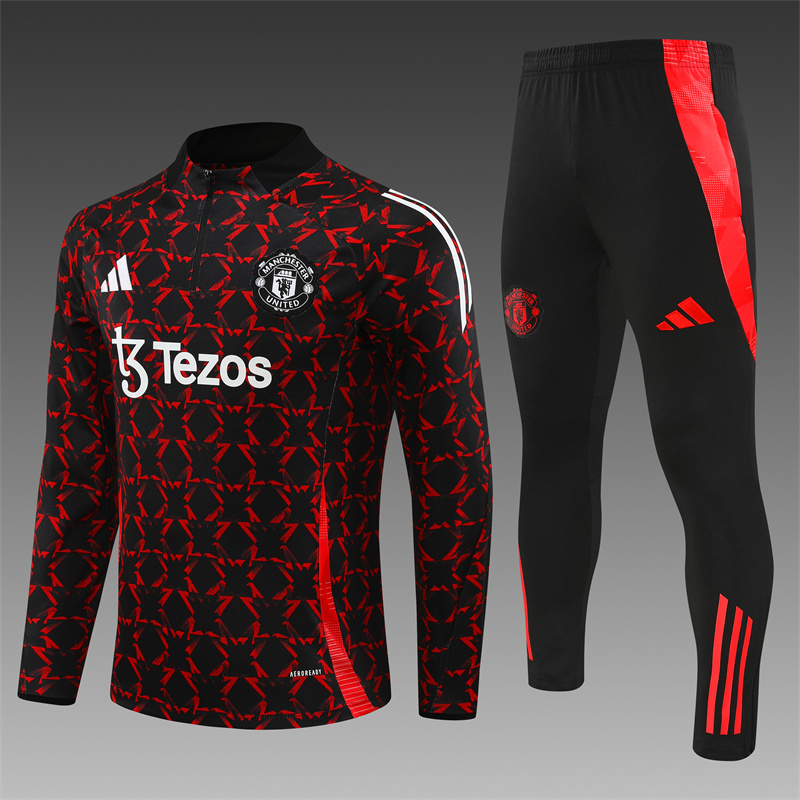 2024/2025 Player Edition Manchester United Red & Black Camouflage Edition Half-zip training suit Football Jersey