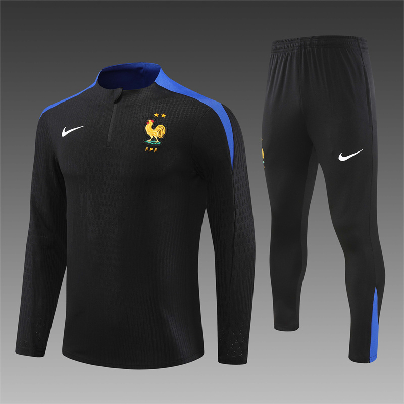 2024/2025 Player Edition France Prematch Jersey Black Half-zip training suit Football Jersey