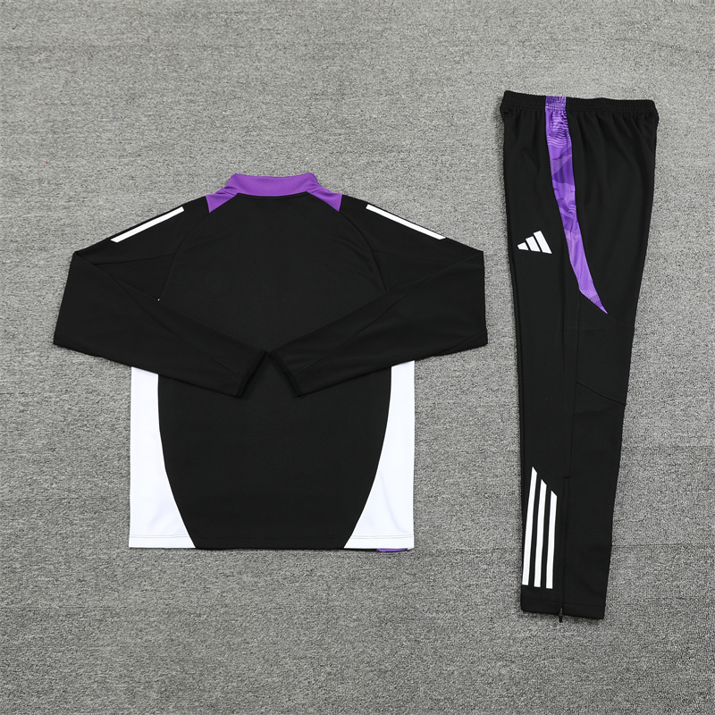 2024/2025 Player Edition Real Madrid Pre-match Jersey Black & Purple Half-zip training suit Football Jersey