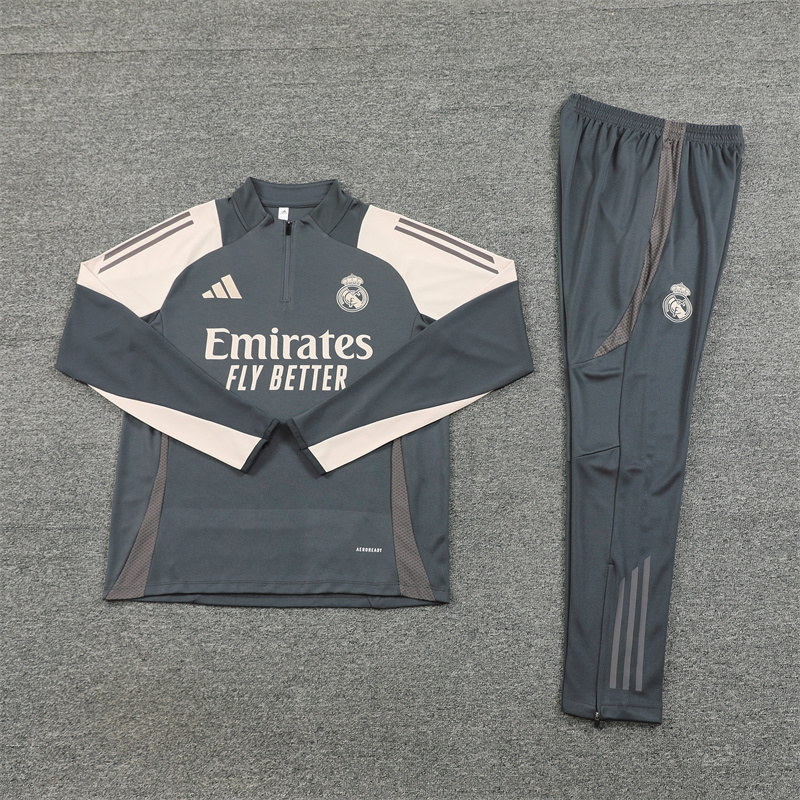 2024/2025 Player Edition Real Madrid Match Jersey Dark Grey Half-zip training suit Football Jersey Kids size