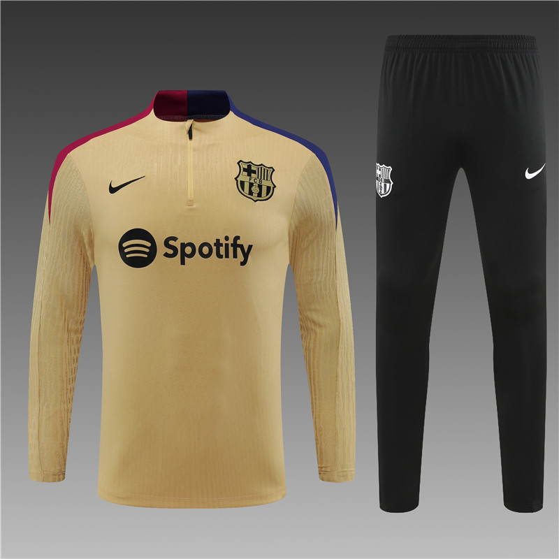 2024/2025 Player Edition Barcelona Prematch Jersey Gold Half-zip training suit Football Jersey