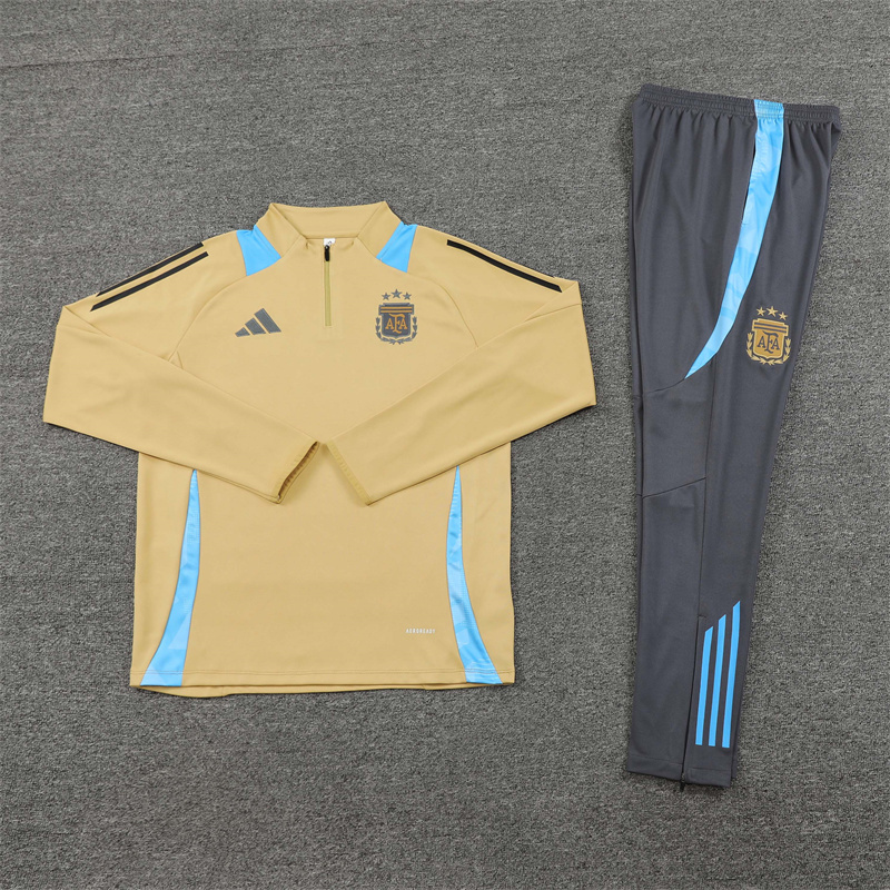 2024/2025 Players Edition Argentina Pre-Match Gold Half-zip training suit Football Jersey