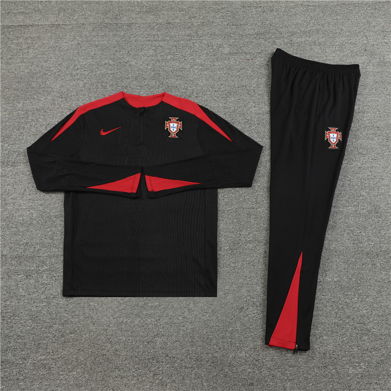 2024/2025 Jersey Edition Portugal Prematch Jersey Black Half-zip training suit Football Jersey