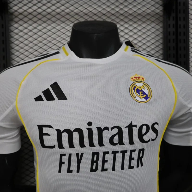 2025/2026 player version of the special edition Real Madrid white football jersey.