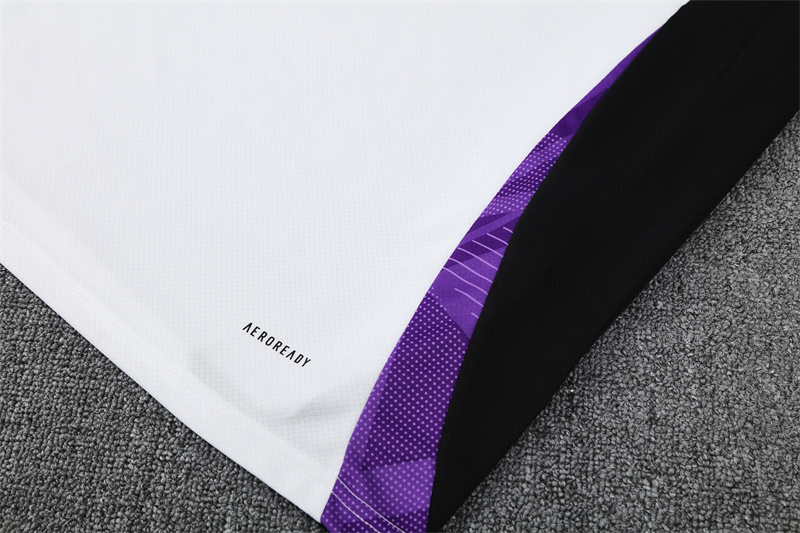 2024/25 short-sleeved Real Madrid white and purple training suit  (Kids Size)