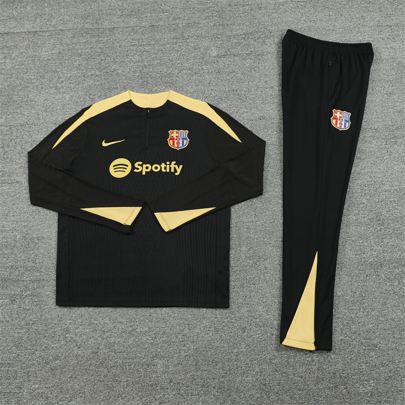 2024/2025 Player Edition Barcelona Pre-match Jersey Black & Gold Half-zip training suit Football Jersey