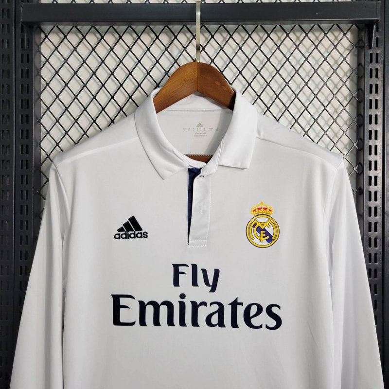 2016/2017 Retro Long Sleeve Real Madrid Home Football Shirt
