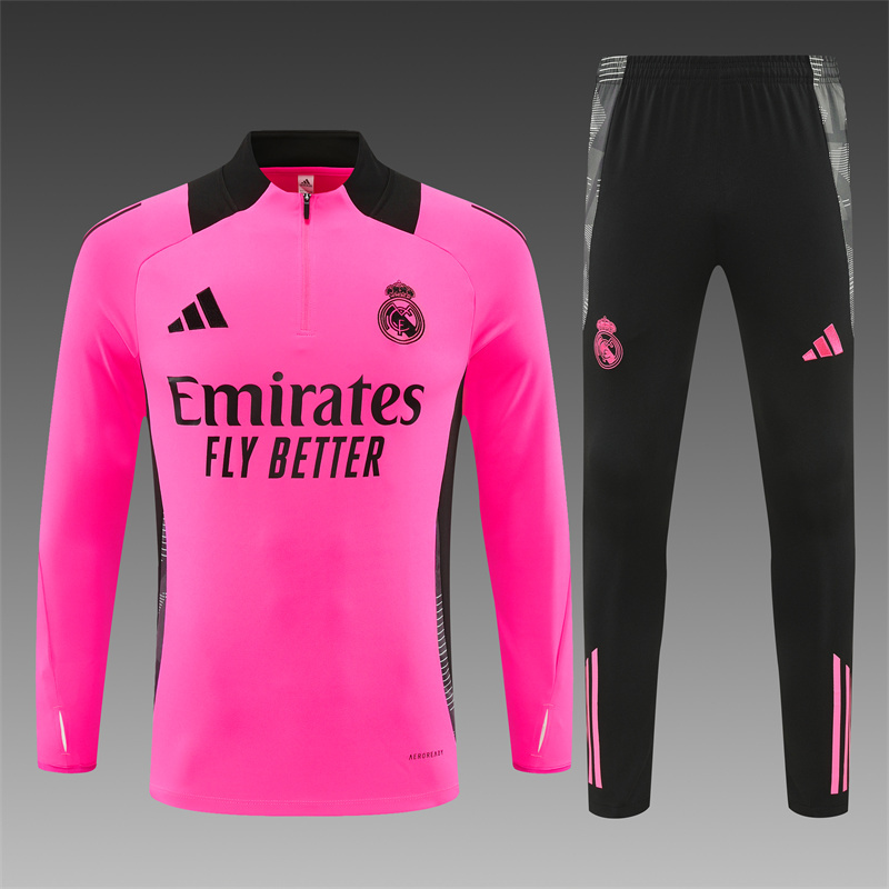 2024/2025 Player Edition Real Madrid Pre-Match Jersey Rose Red Half-zip training suit Football Jersey