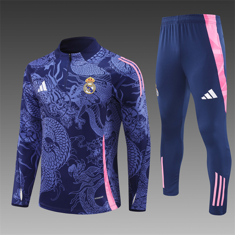 2024/2025 Player Edition Real Madrid Pre-Match Jersey Royal Blue Special Edition Half-zip training suit Football Jersey