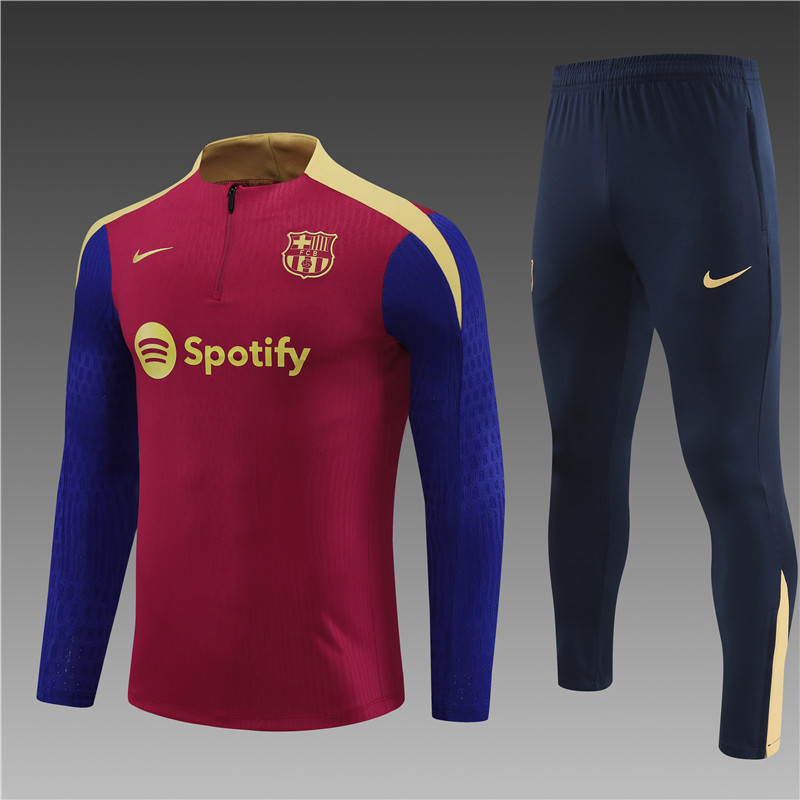 2024/2025 Player Edition Barcelona Prematch Jersey Red Half-zip training suit Football Jersey