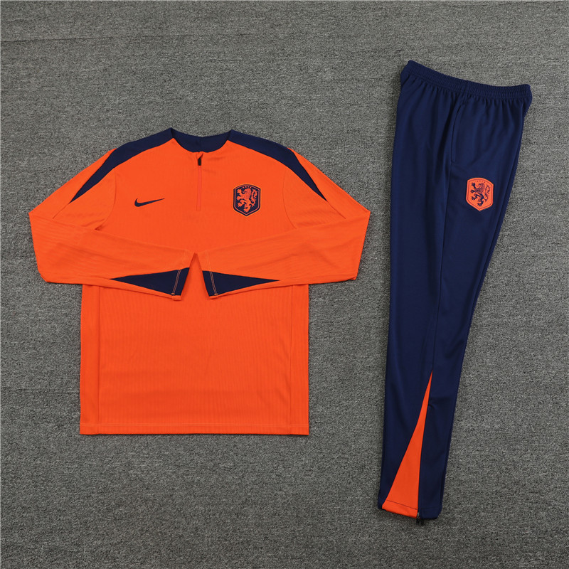 2024/2025 Player Edition Netherlands Pre-Match Jersey Orange Half-zip training suit Football Jersey