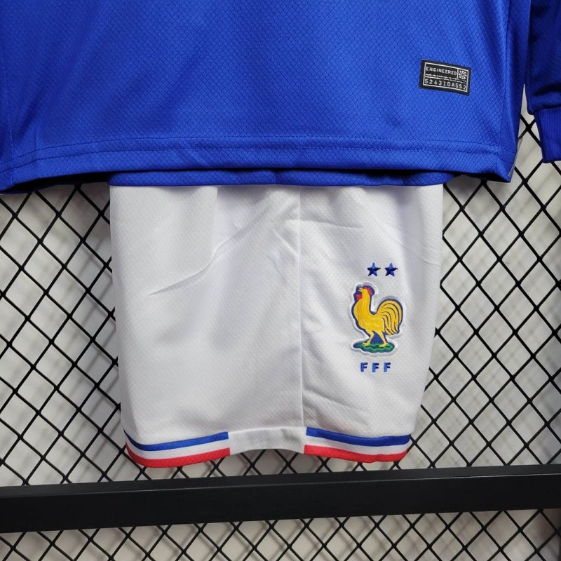 2024 Long Sleeve France Home Football Shirt Kids Size