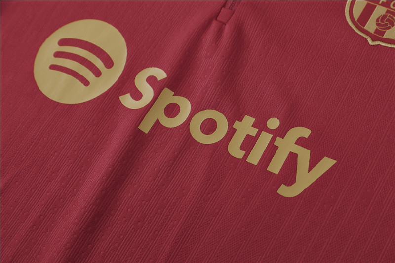 2024/2025 Player Edition Barcelona Prematch Jersey Red Half-zip training suit Football Jersey