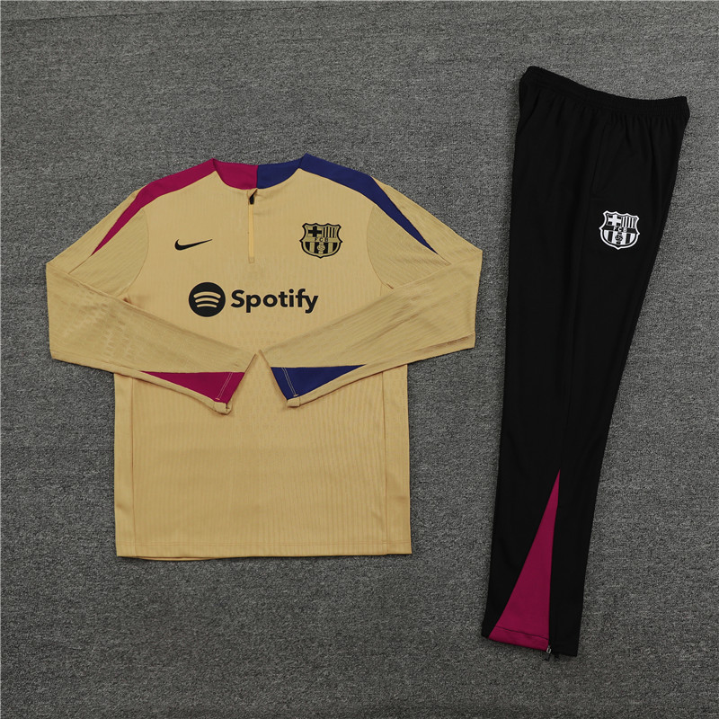 2024/2025 Player Edition Barcelona Prematch Jersey Gold Half-zip training suit Football Jersey
