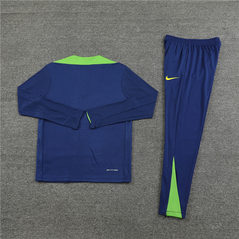 2024/2025 Player Edition Brazil Prematch Jersey Royal Blue Half-zip training suit Football Jersey