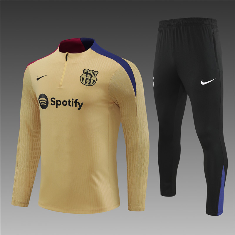 2024/2025 Player Edition Barcelona Prematch Jersey Gold Half-zip training suit Football Jersey