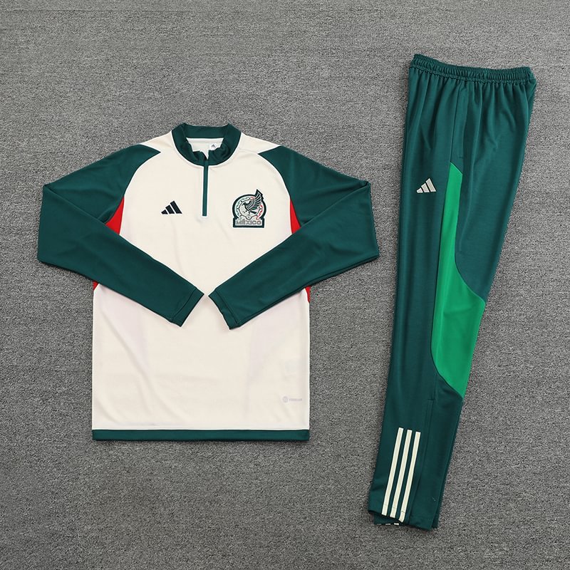 2023 Mexico Half-Pull Training Suit Off White Football Shirt 1:1 Thai Quality Set