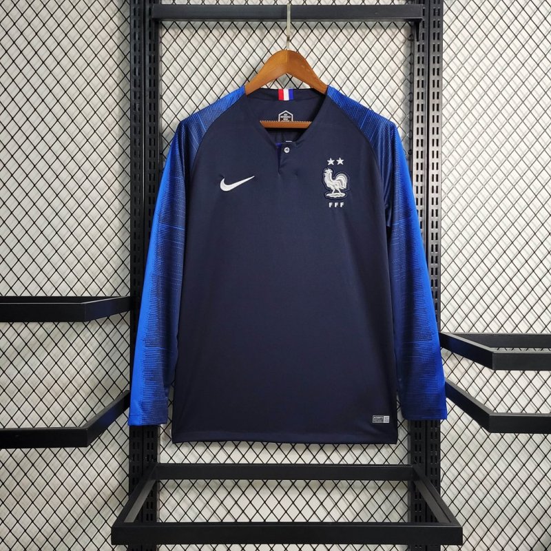 2018 Retro Long Sleeve France Home Football Shirt