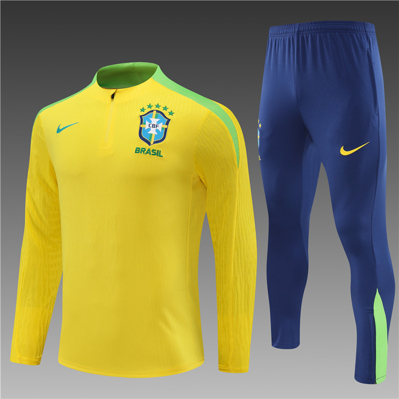 2024/2025 Player Edition Brazil Prematch Yellow Half-zip training suit Football Jersey