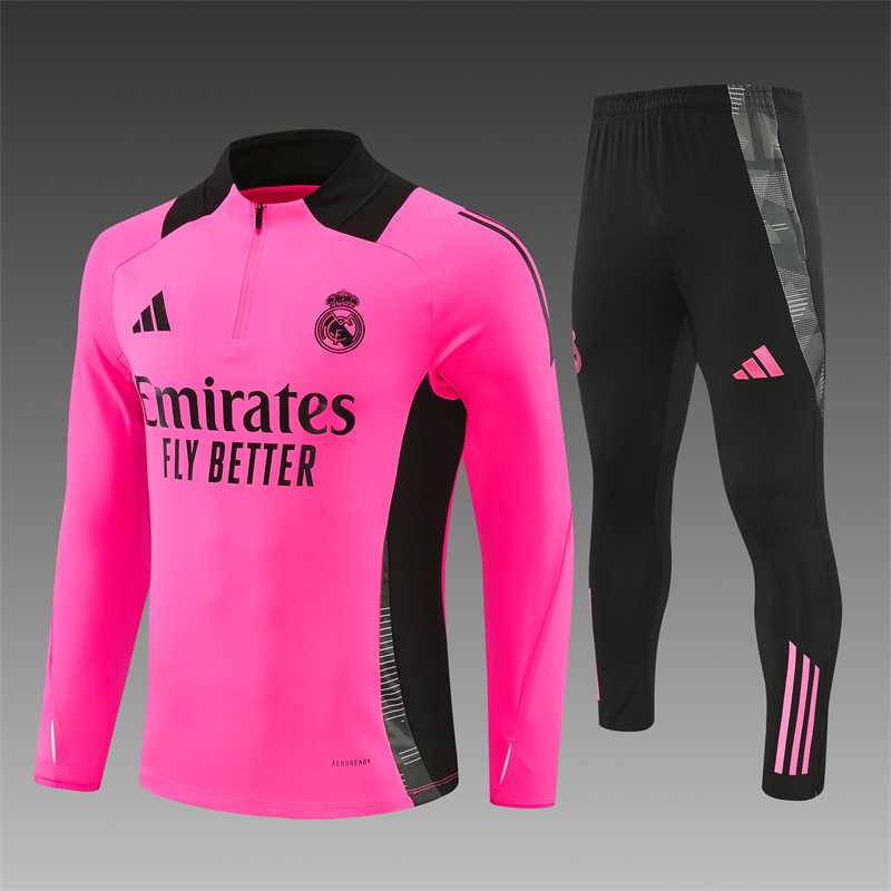 2024/2025 Player Edition Real Madrid Pre-Match Jersey Rose Red Half-zip training suit Football Jersey