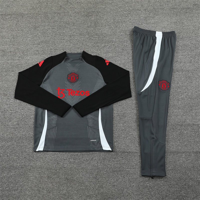 2024/2025 Players Edition Manchester United Dark Grey Football Jersey Zipperless training suit
