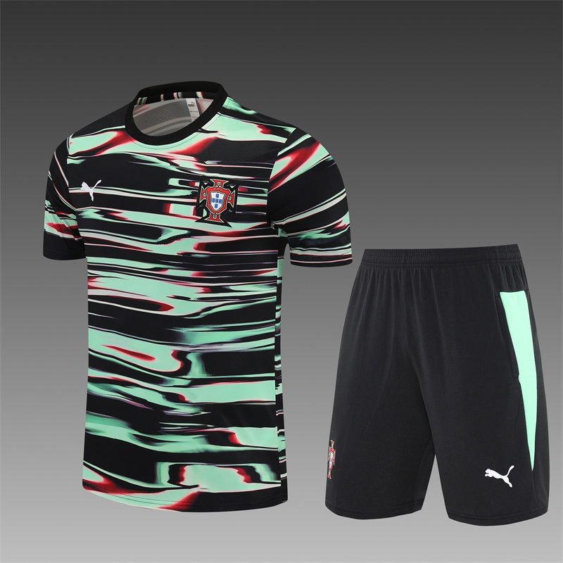 2025/26 short-sleeved Portugal green and black camouflage training suit