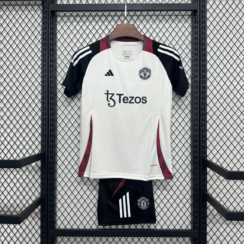 2025/2026 Manchester United Training Kit White Black Fan Edition Children's Kit