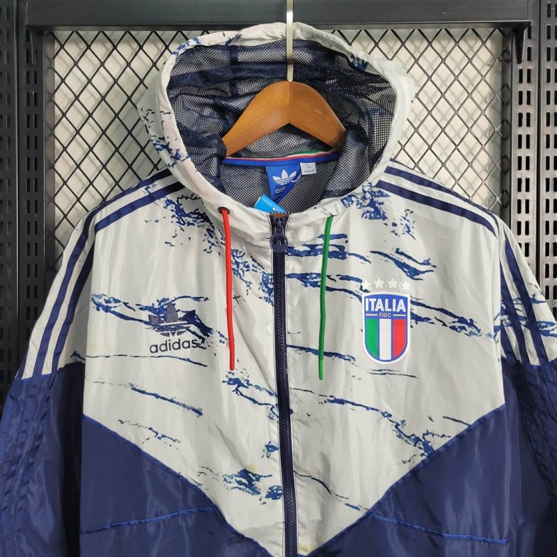 2023/2024 Italy Windbreaker（White-Navy blue）Football Shirt